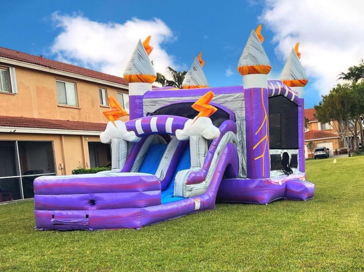 Purple Lightning bounce house with dual slides - A&B bounce party ...