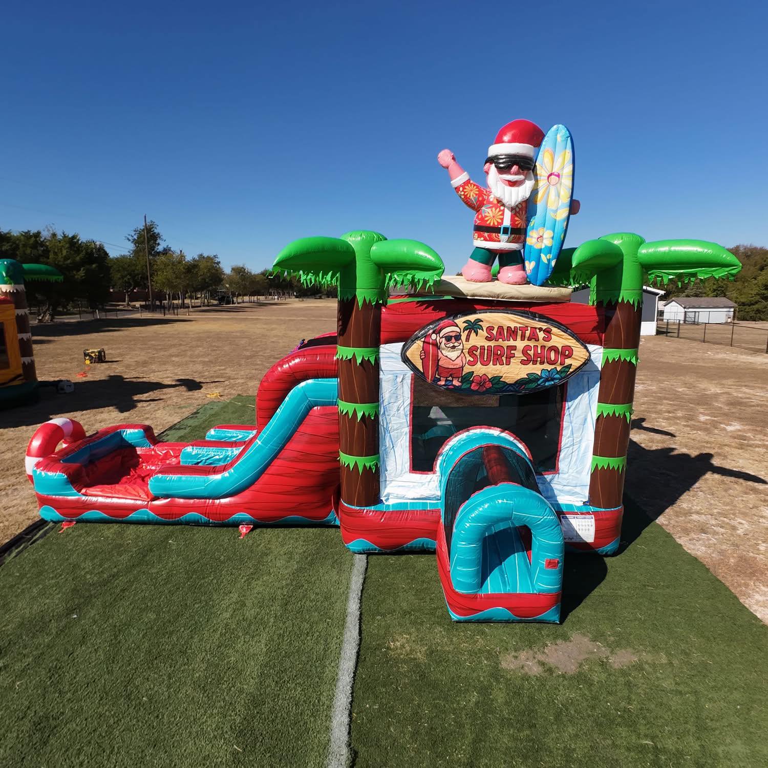 Describe this bounce house — style, colors, theme