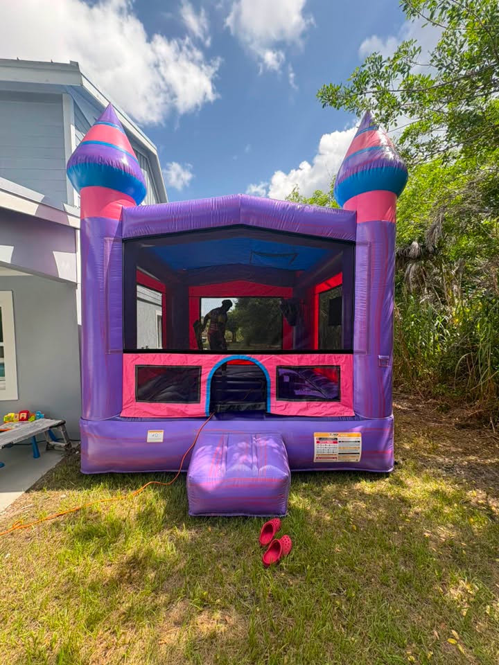 Describe this bounce house — style, colors, theme